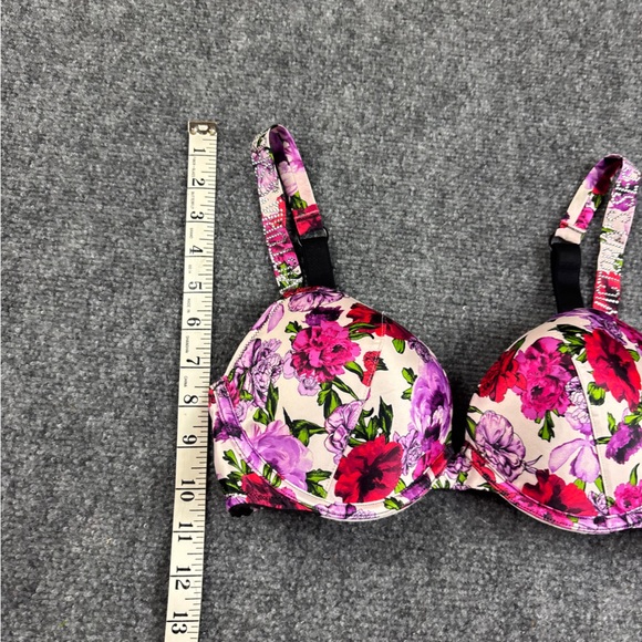 VICTORIA’S SECRET Very Sexy Push Up Bra Rhinestone Strap Red/Purple Floral - 32C - Picture 5 of 7